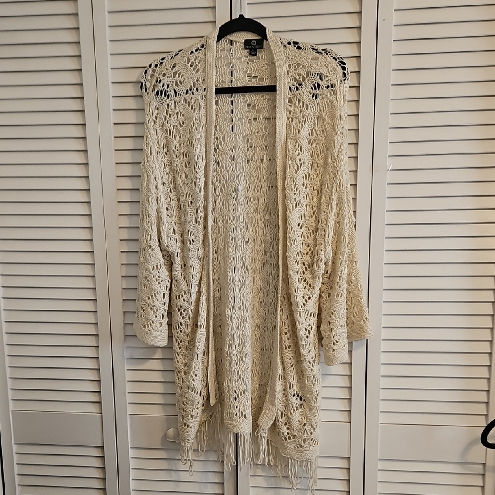 Cream Lace Patterned Cardigan Sweater